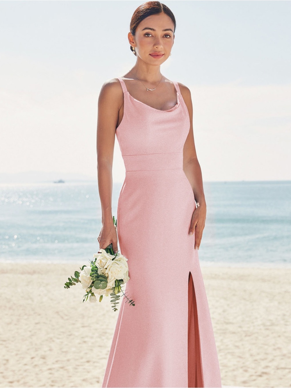 Stacees Stretch Crepe Trumpet Mermaid Maxi Bridesmaid Dress Dusty Pink 10